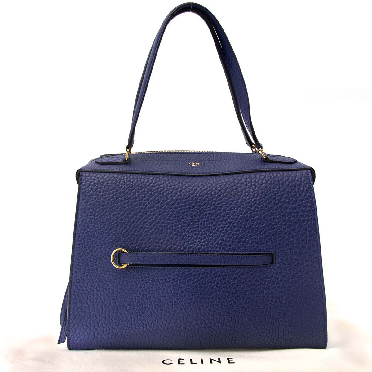 Compra une cartera Céline medio Ring cartera en piel de becerro vintage en el color indigo de cuero muy en moda para el precio correcto en LabelLOV.
