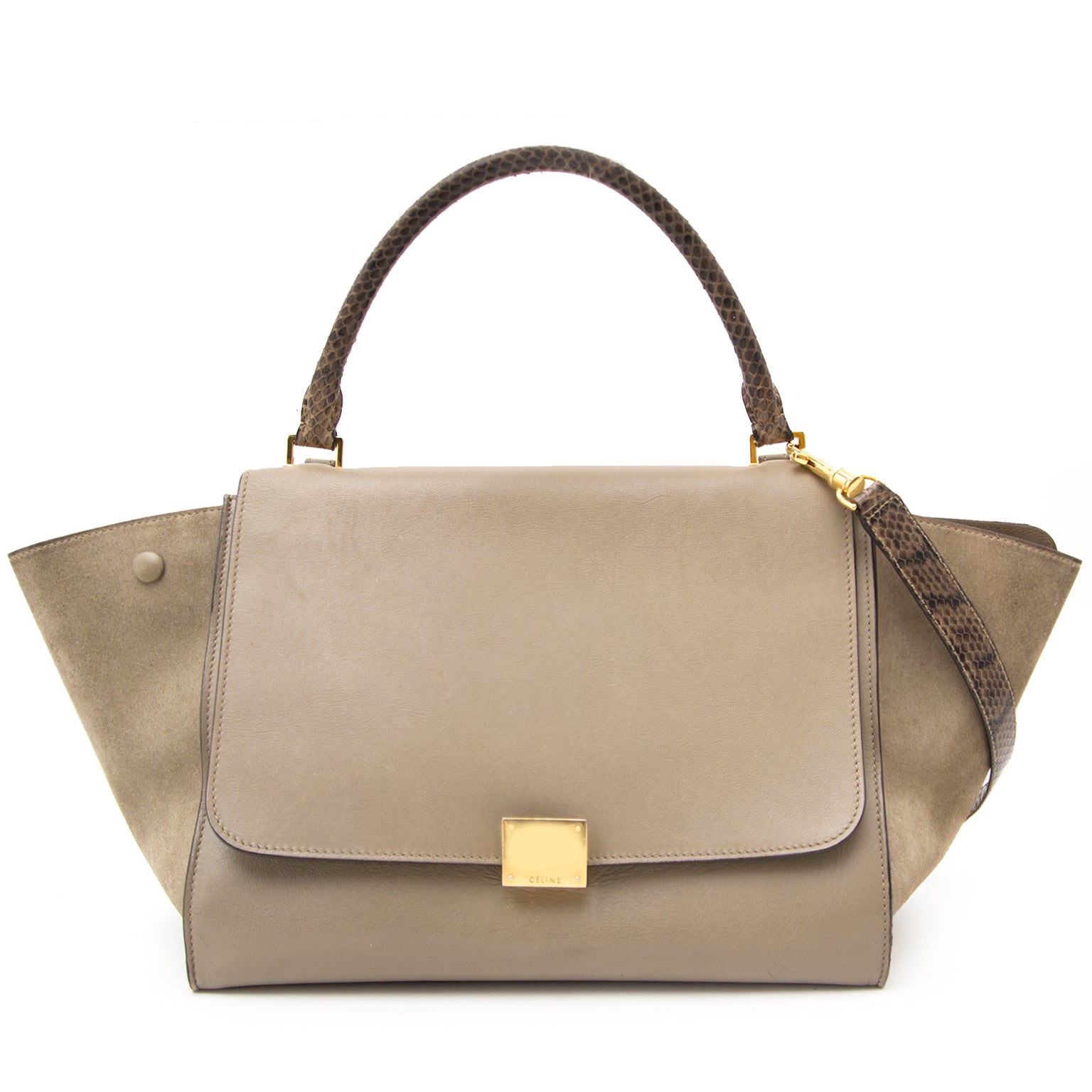 Céline Calf Leather Suede Whipsnake Taupe Trapeze (Shoulder)Bag now online at labellov.com for the best price.