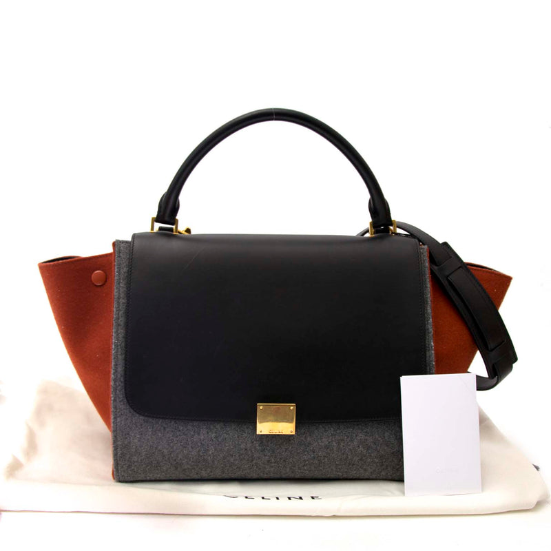 koop veilig online tegen de beste prijs Never Used Celine Brick Grey Blue TriColor Leather Felt Trapeze Top Handle