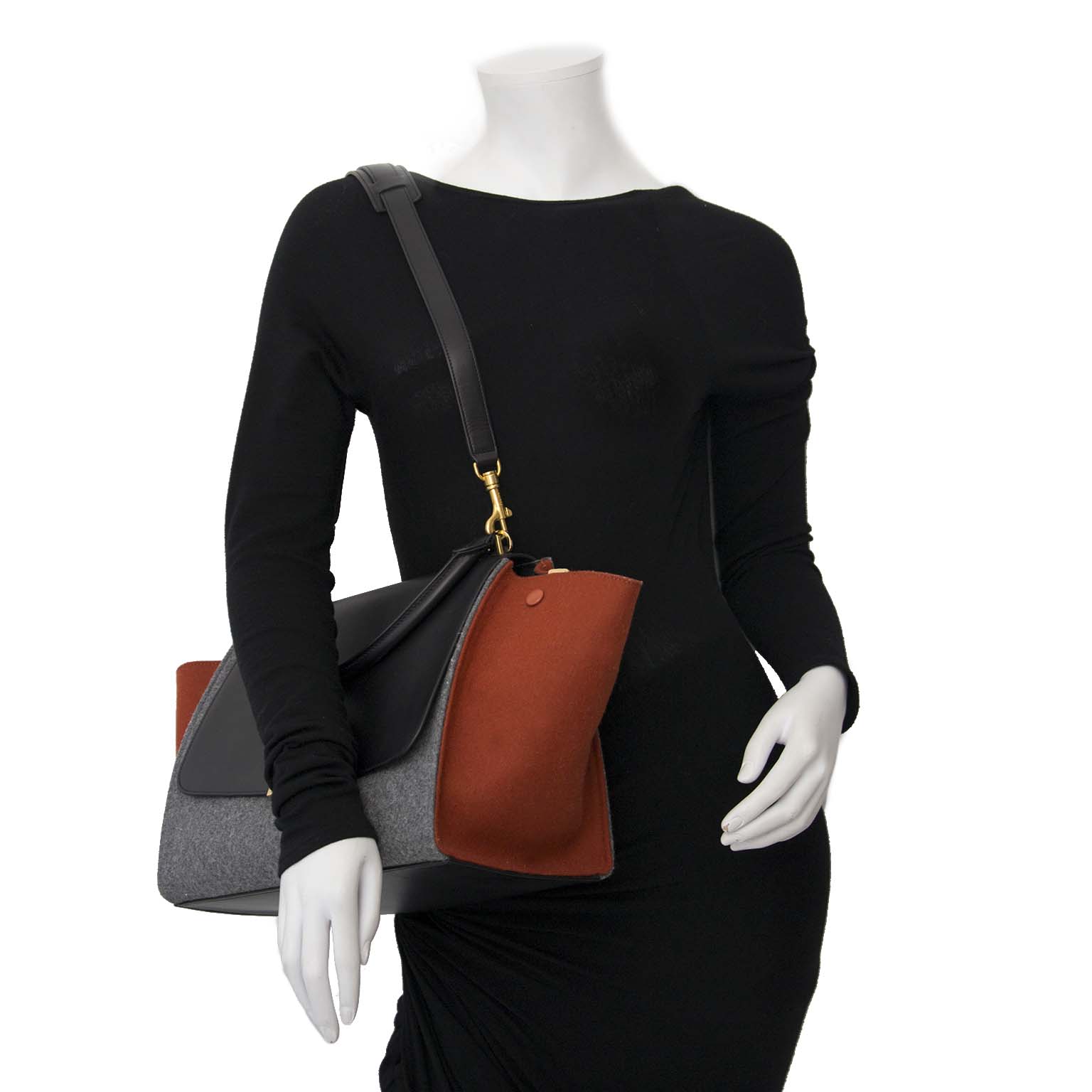 shop your Never Used Celine Brick Grey Blue TriColor Leather Felt Trapeze Top Handle safe online