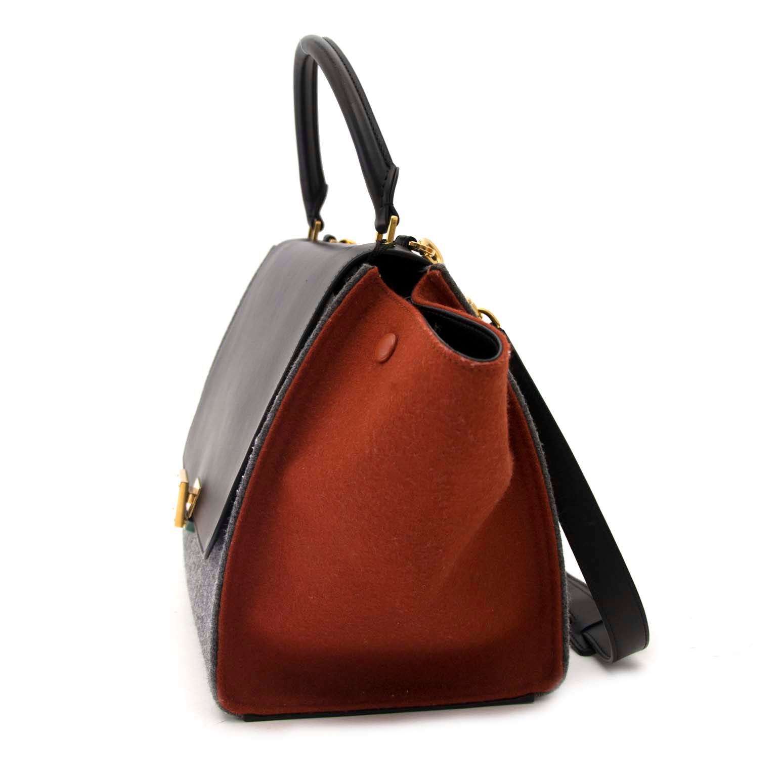 Never Used Celine Brick Grey Blue TriColor Leather Felt Trapeze Top Handle