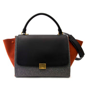 acheter en ligne pour le meilleur prix Never Used Celine Brick Grey Blue TriColor Leather Felt Trapeze Top Handle