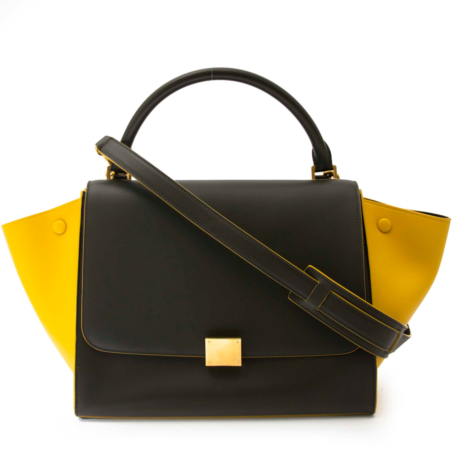 acheter en ligne pour le meilleur prix Céline Trapeze Kaki And Mustard Calfskin