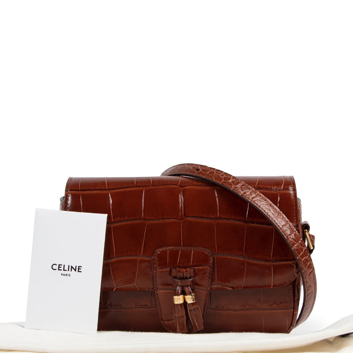 Céline Brown Croco Stamp Tassel Bag Medium online kopen tegen de beste prijs