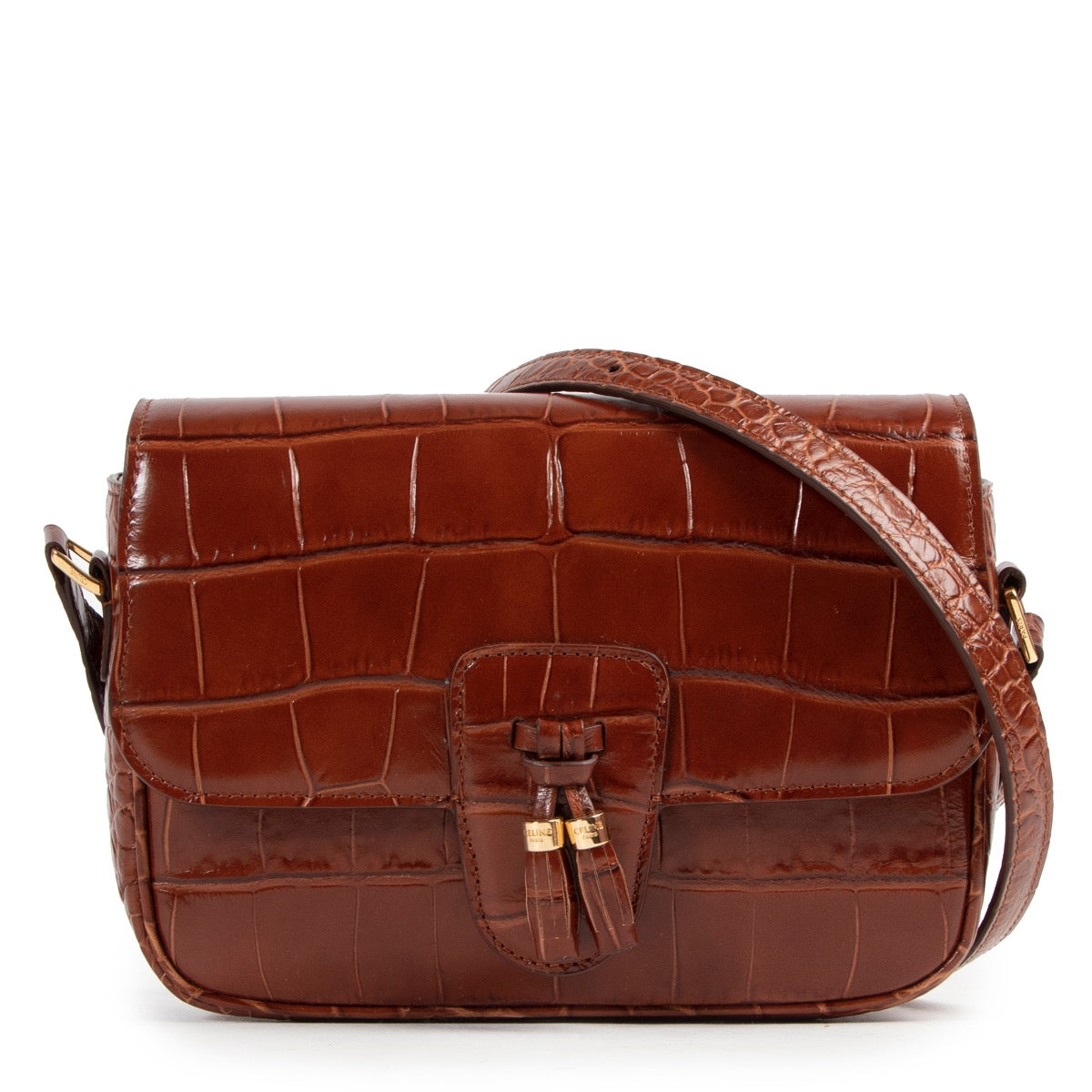 Céline Brown Croco Stamp Tassel Bag Medium acheter en ligne sac a main