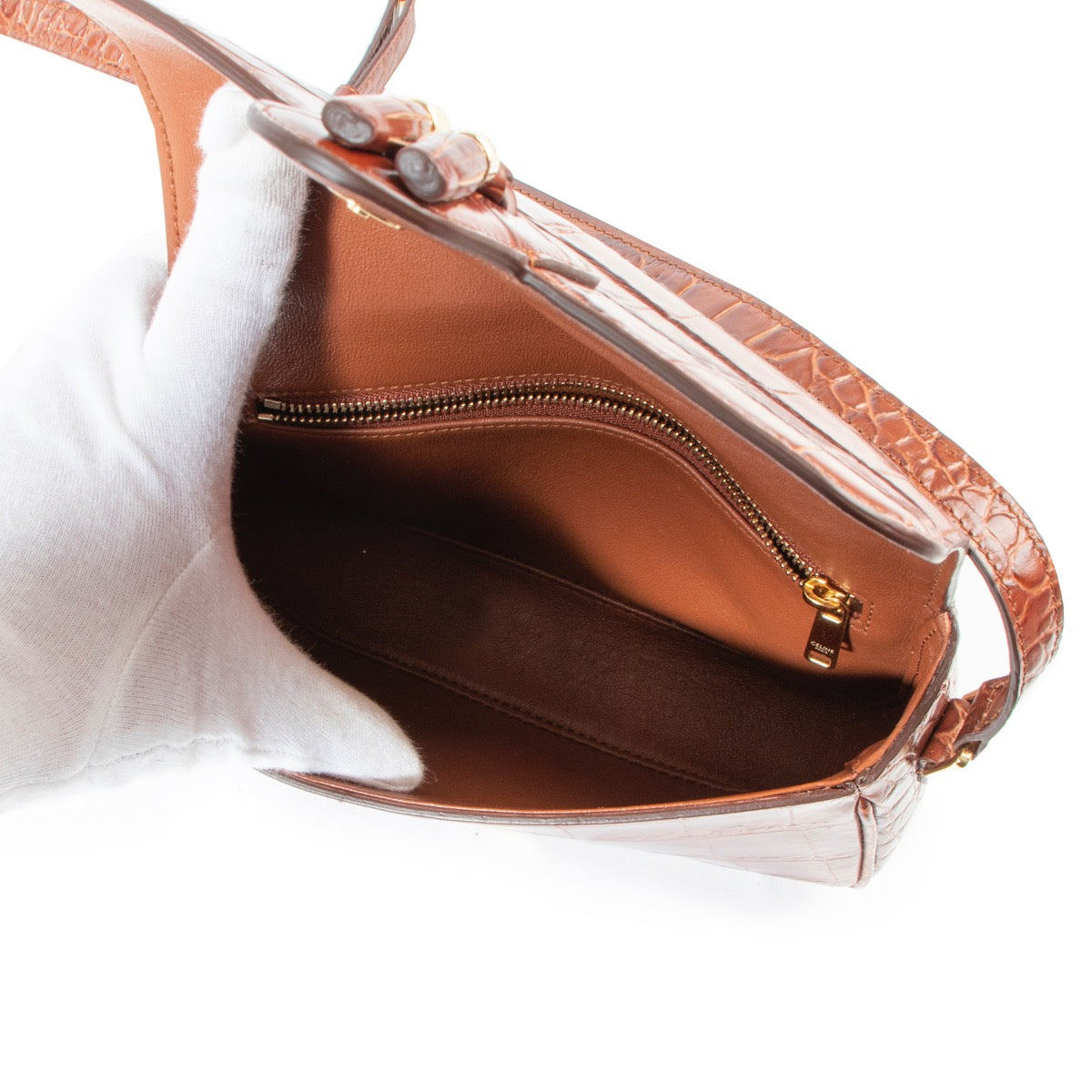 Celine Caramel Krokodillenreliëf Medium Kwasttas