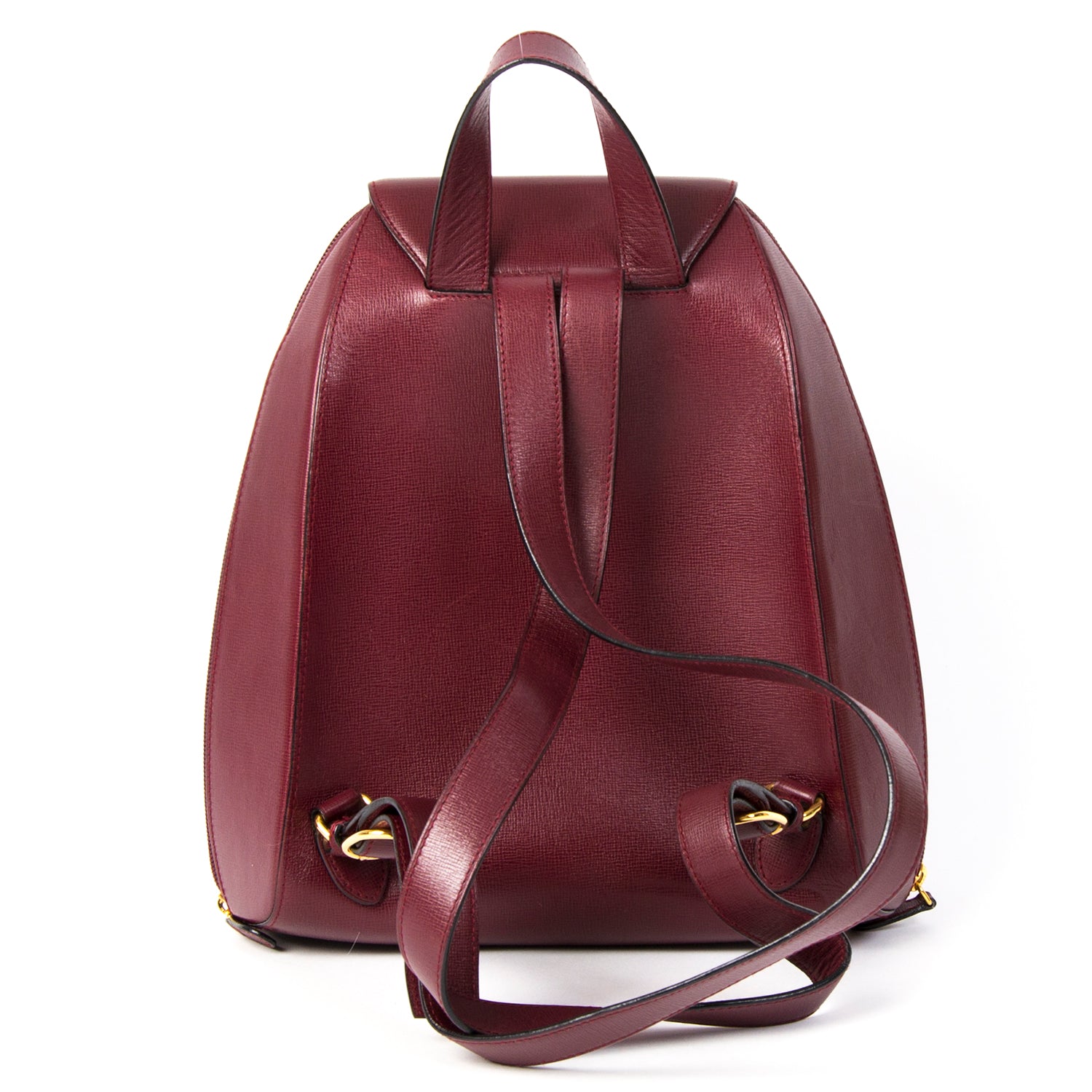 Mooie rugzak van luxe merk Cartier in rood met gouden hardware aan de beste prijs