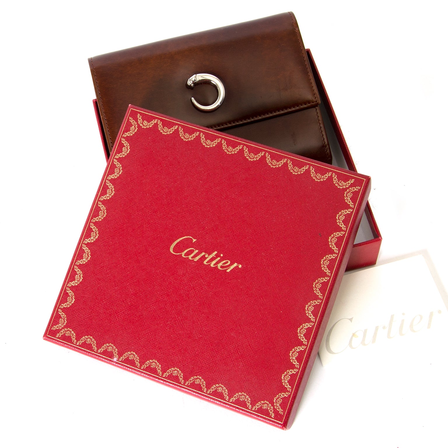 Cartier Bordeaux Brown Leather Wallet now for sale at labellov vintage fashion webshop belgium