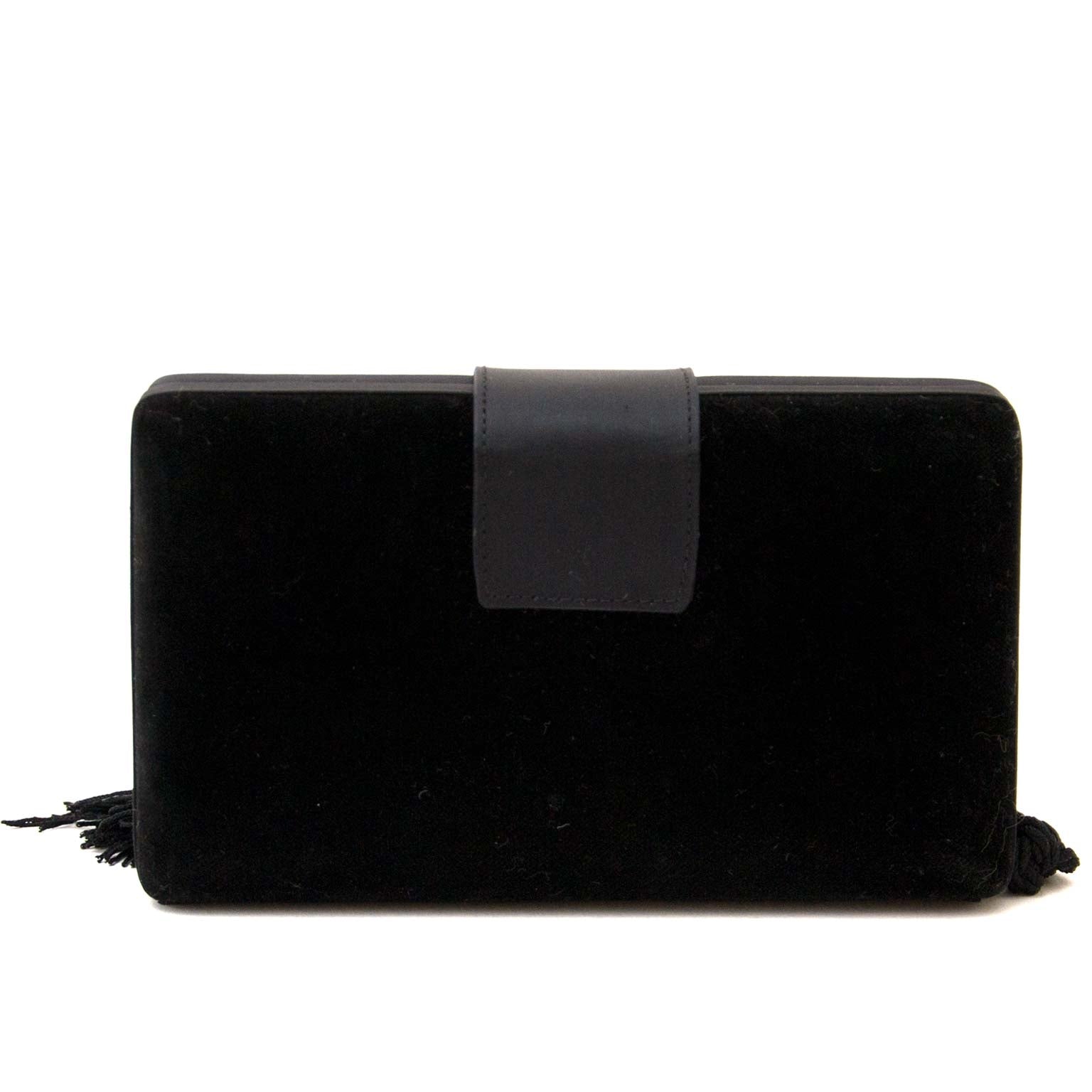 céline paris black velvet box clutch now for sale at labellov vintage fashion webshop belgium