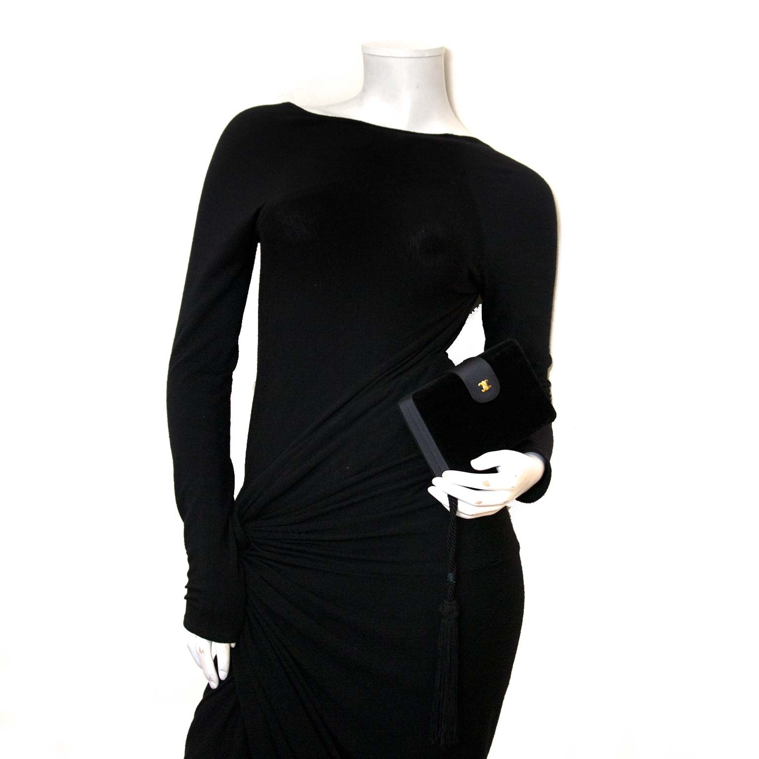 céline paris black velvet box clutch now for sale at labellov vintage fashion webshop belgium
