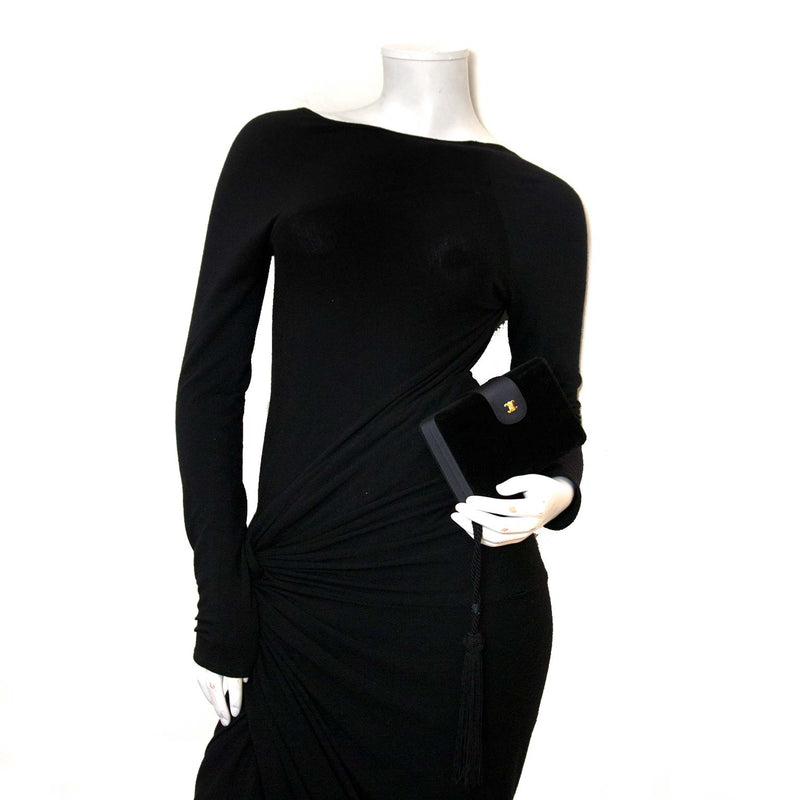 céline paris black velvet box clutch now for sale at labellov vintage fashion webshop belgium