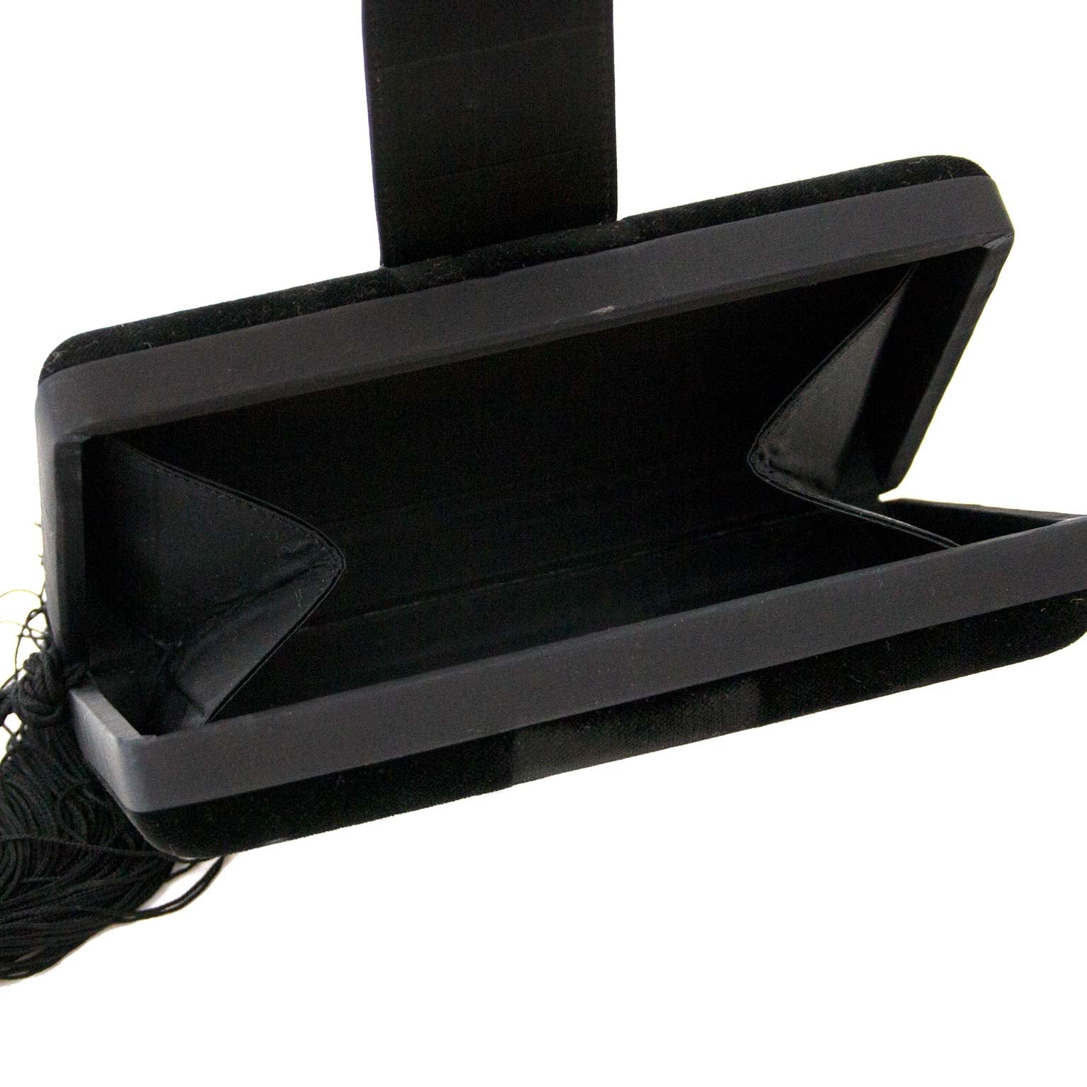 céline paris black velvet box clutch now for sale at labellov vintage fashion webshop belgium