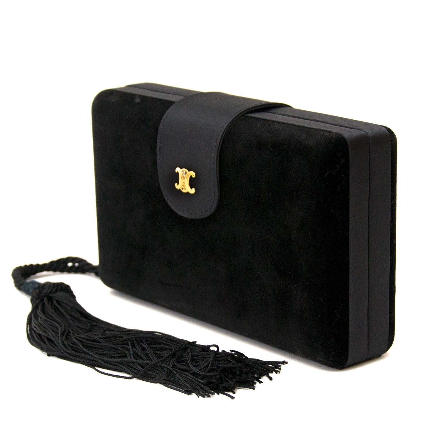 céline paris black velvet box clutch now for sale at labellov vintage fashion webshop belgium