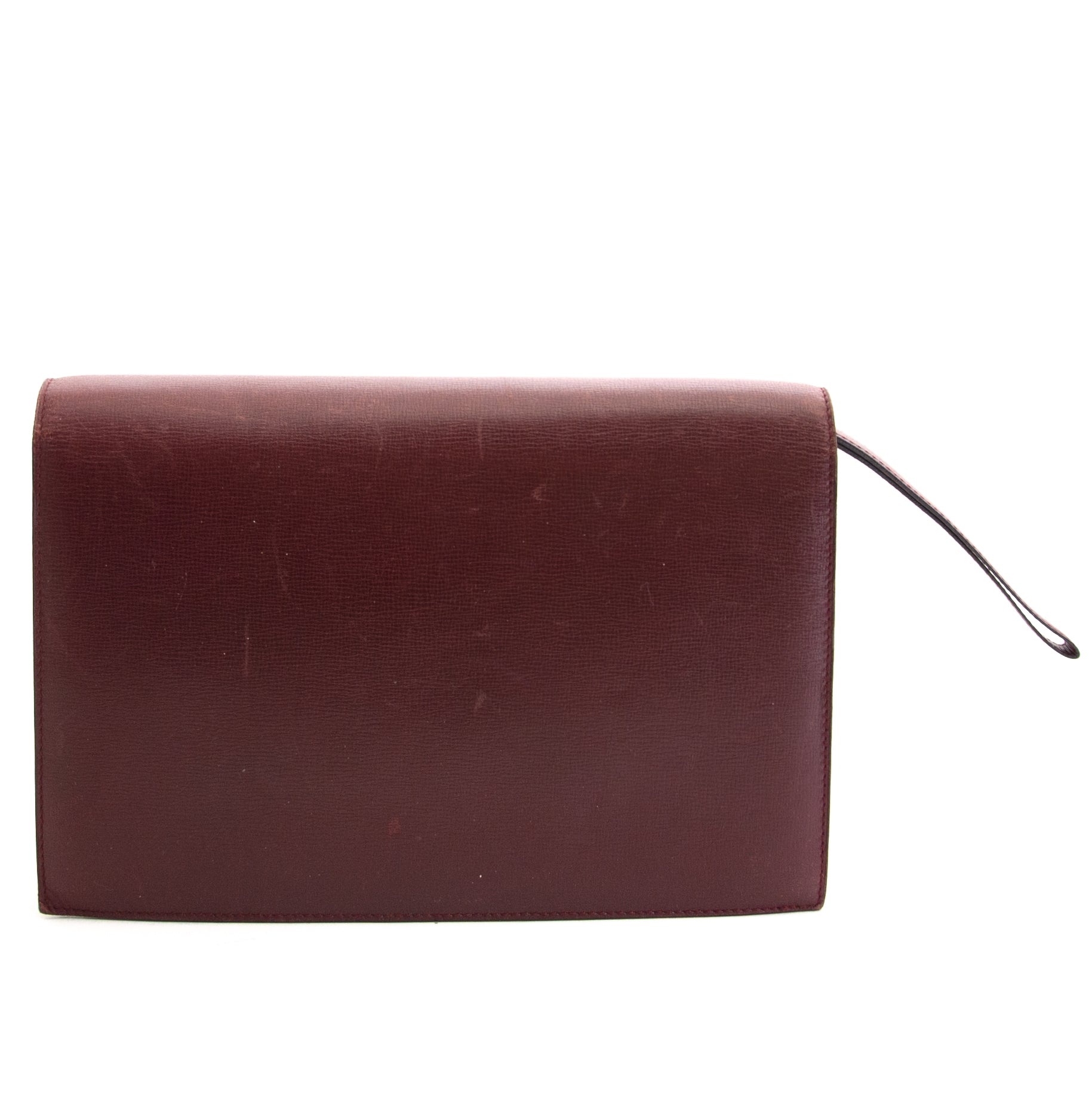 Authentieke tweedehands vintage Cartier Burgundy Clutch Bag koop online webshop LabelLOV