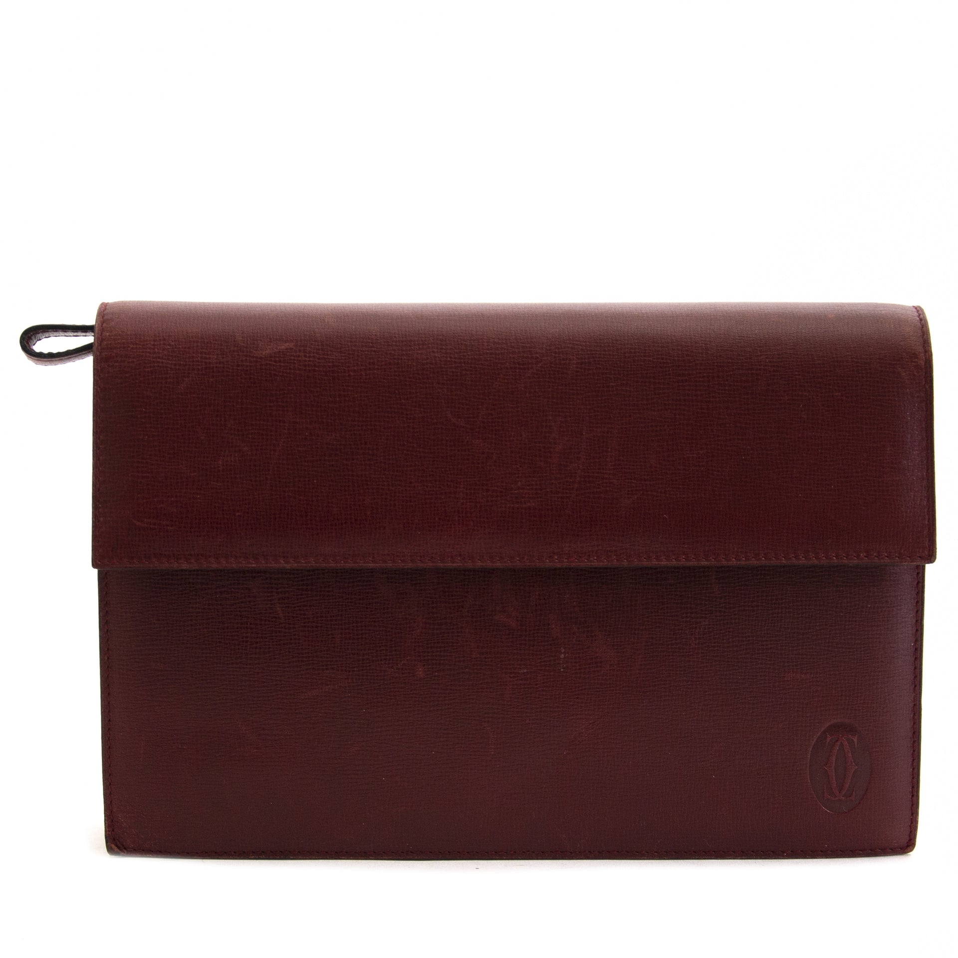 Authentic second hand vintage Cartier Burgundy Clutch Bag buy online webshop LabelLOV