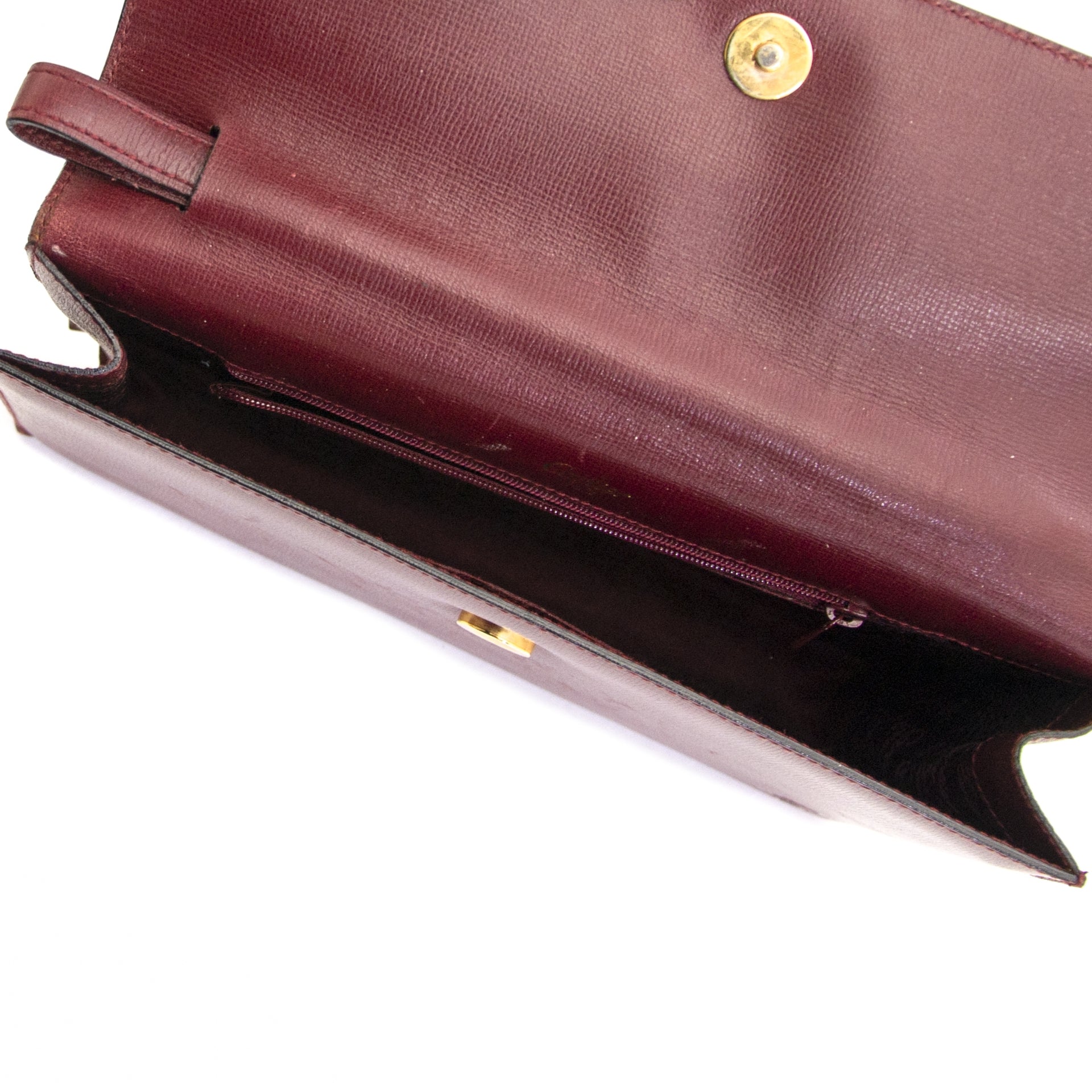 Authentieke tweedehands vintage Cartier Burgundy Clutch Bag koop online webshop LabelLOV