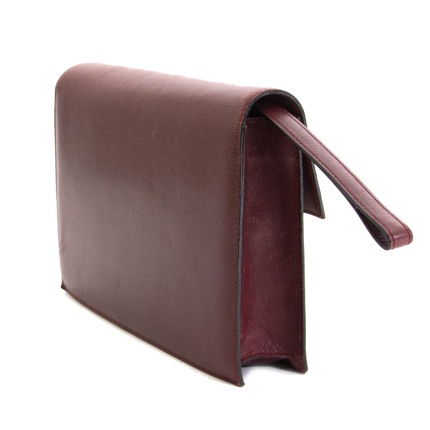 Authentic second hand vintage Cartier Burgundy Clutch Bag buy online webshop LabelLOV
