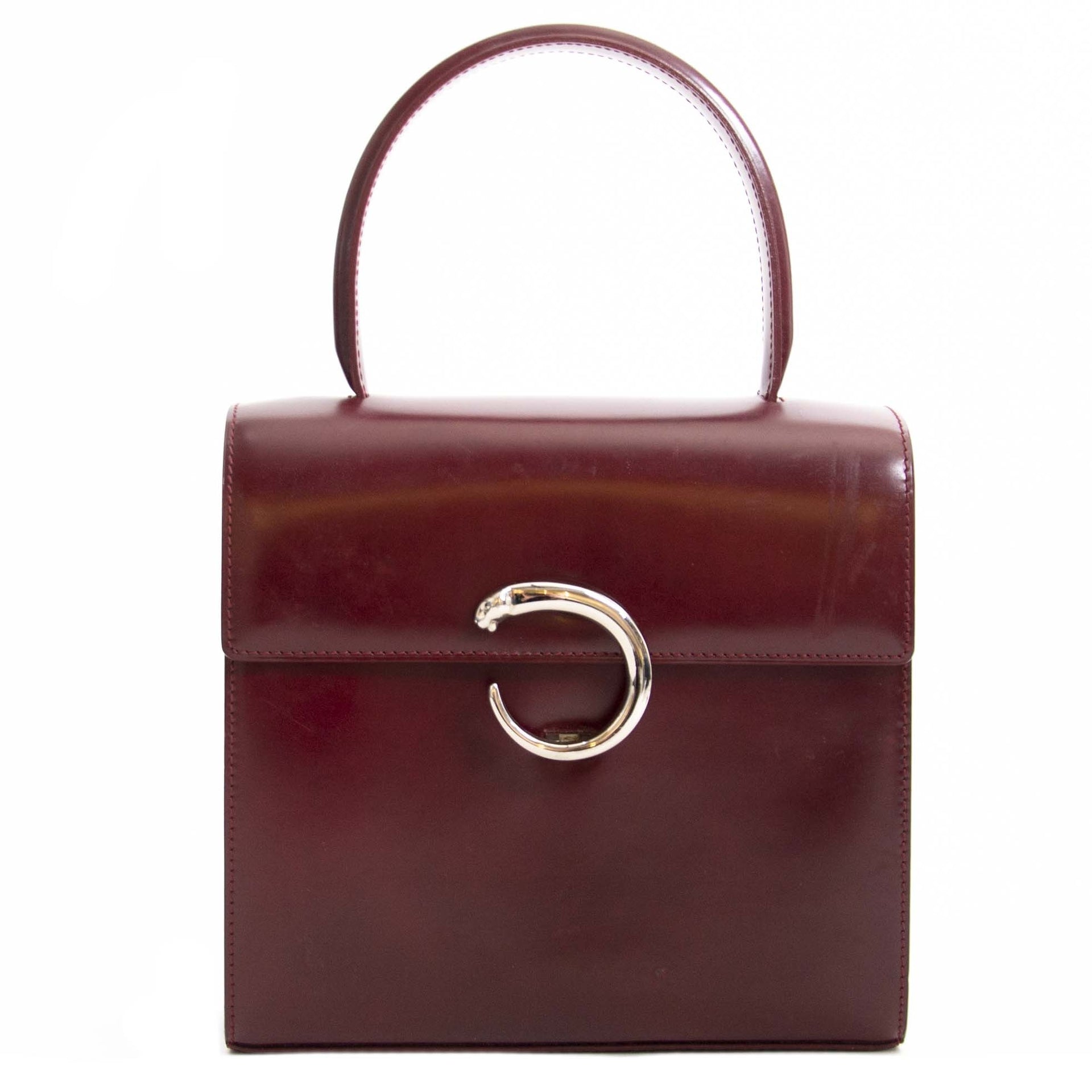Cartier Panthere Red Leather Top Handle Bag authentic designer bags for the best price