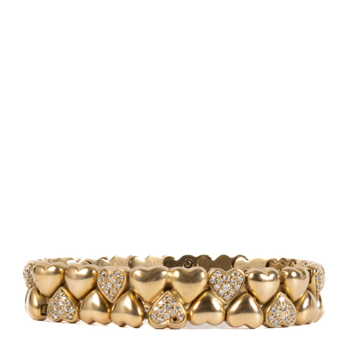 Shop safe online at Labellov in Antwerp, Brussels and Knokke this 100% authentic second hand Cartier Gold Double Coeur Diamonds Bracelet
