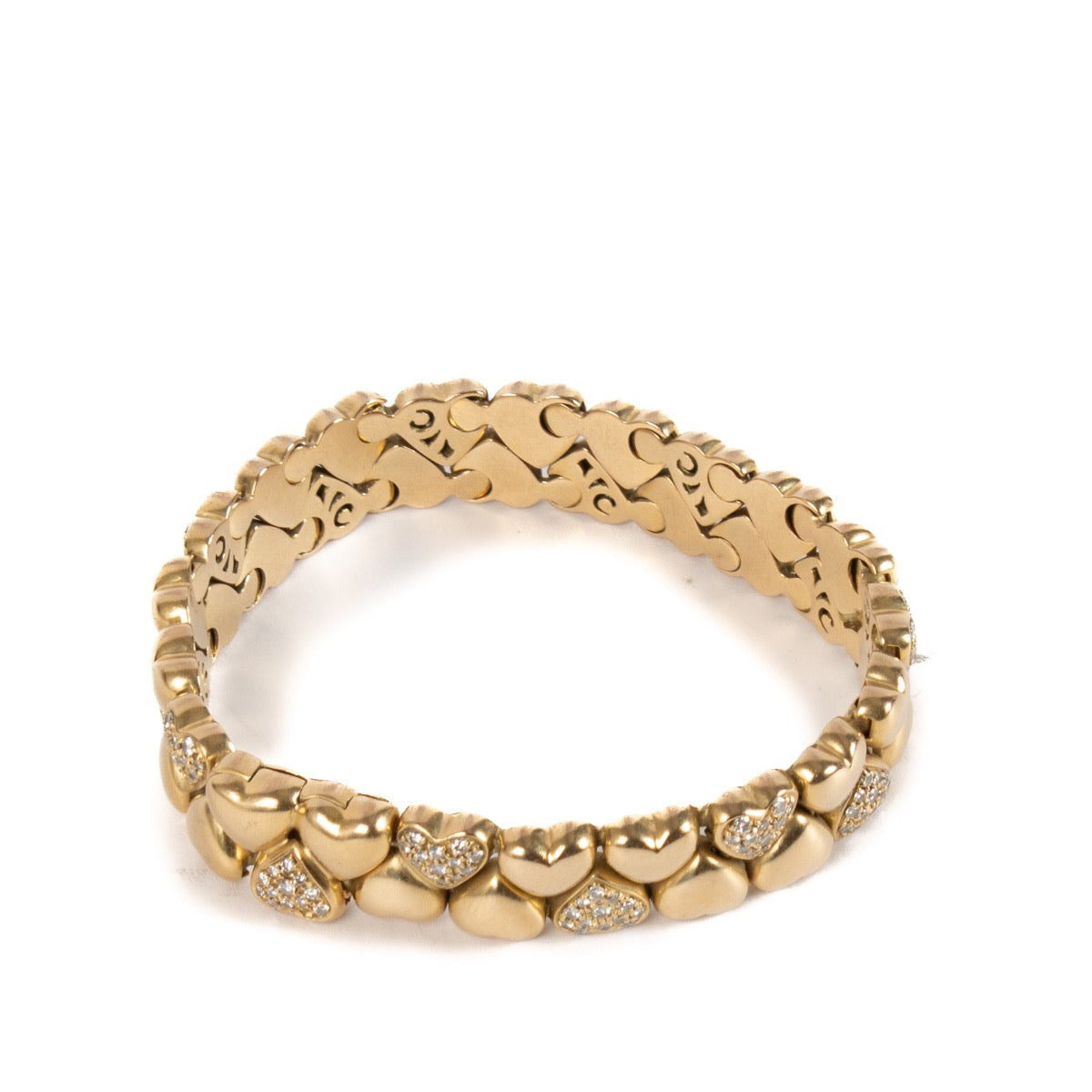 Shop safe online at Labellov in Antwerp, Brussels and Knokke this 100% authentic second hand Cartier Gold Double Coeur Diamonds Bracelet