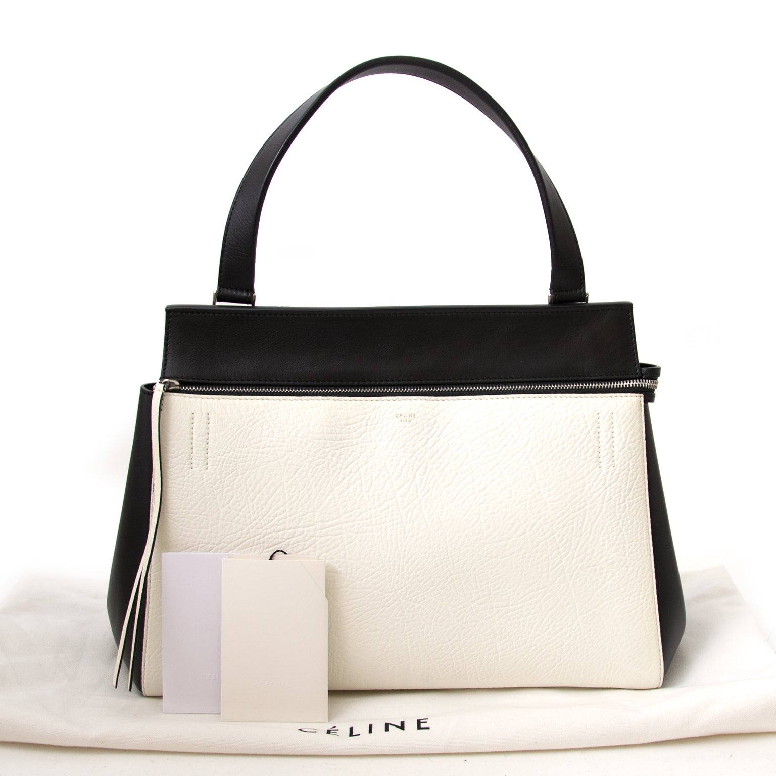 Céline Black & White Leather Edge Bag for sale online at Labellov