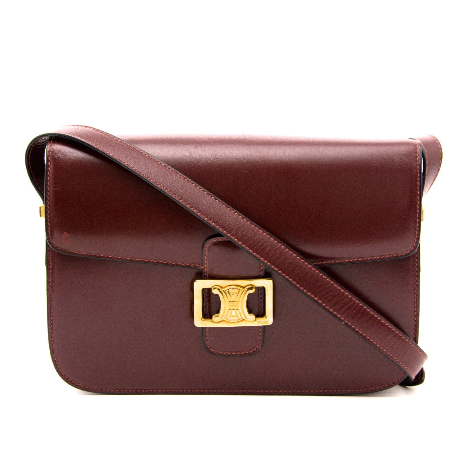 Celine burgundy box bag for the best price online available on Labellov secondhand luxuryCeline