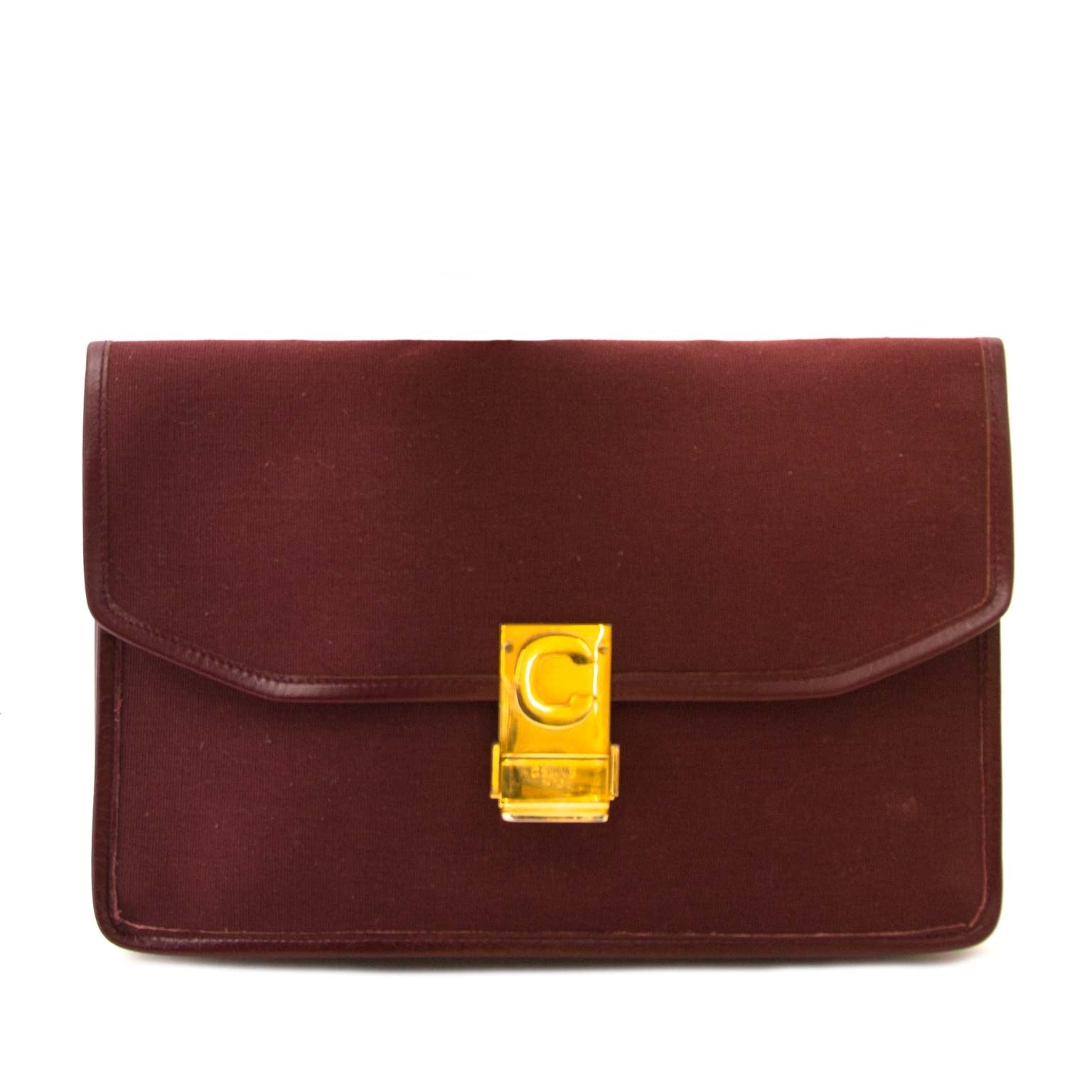 céline bordeaux fabric clutch now for sale at labellov vintage fashion webshop belgium