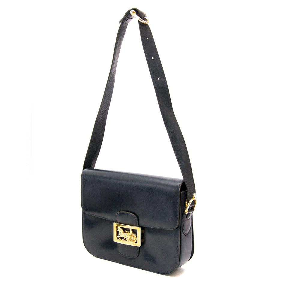 Céline Vintage Navy Blue Horse Box Bag worldwide shipping vintage