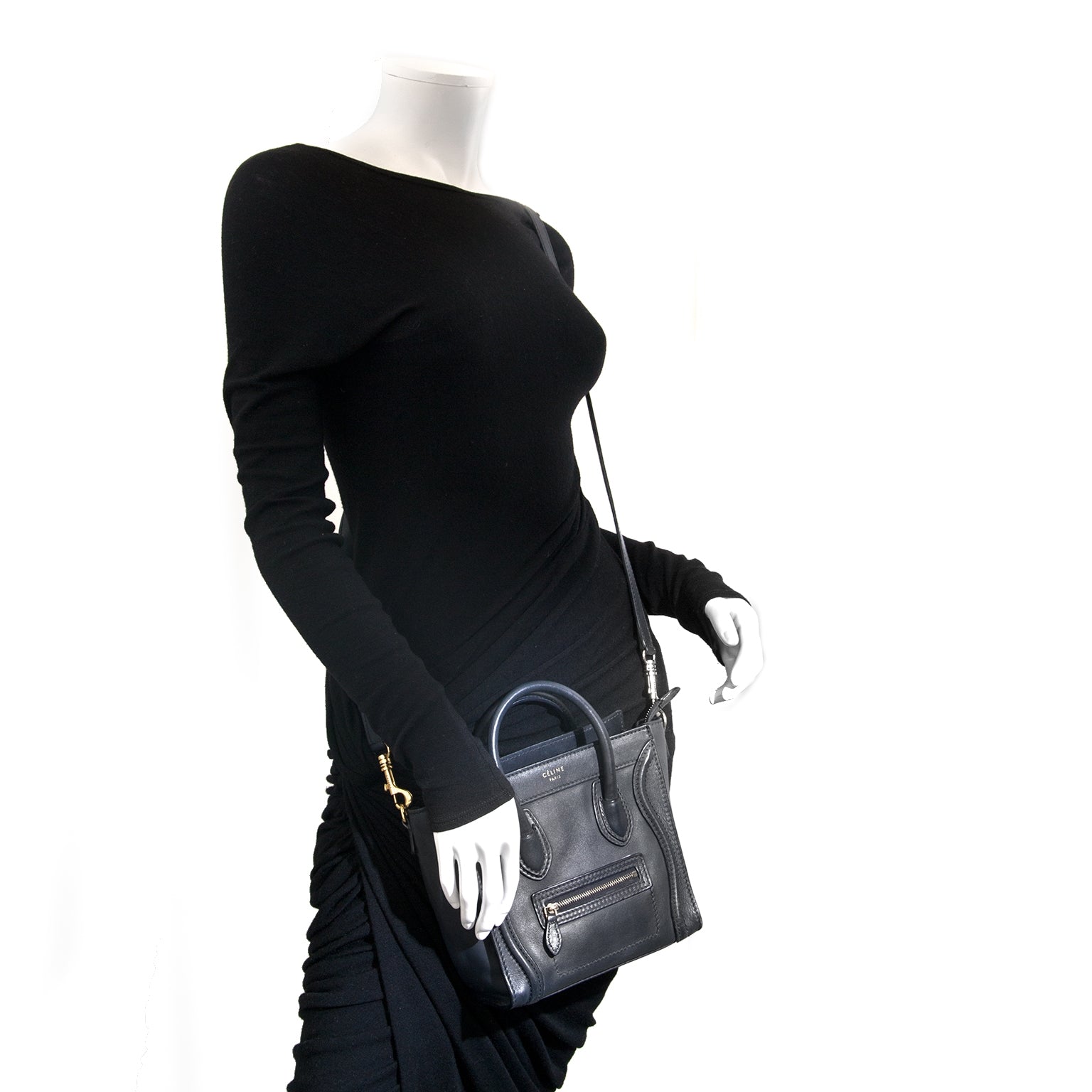 Céline Dark Blue Nano Luggage Shoulder Bag now for sale at labellov vintage fashion webshop belgium