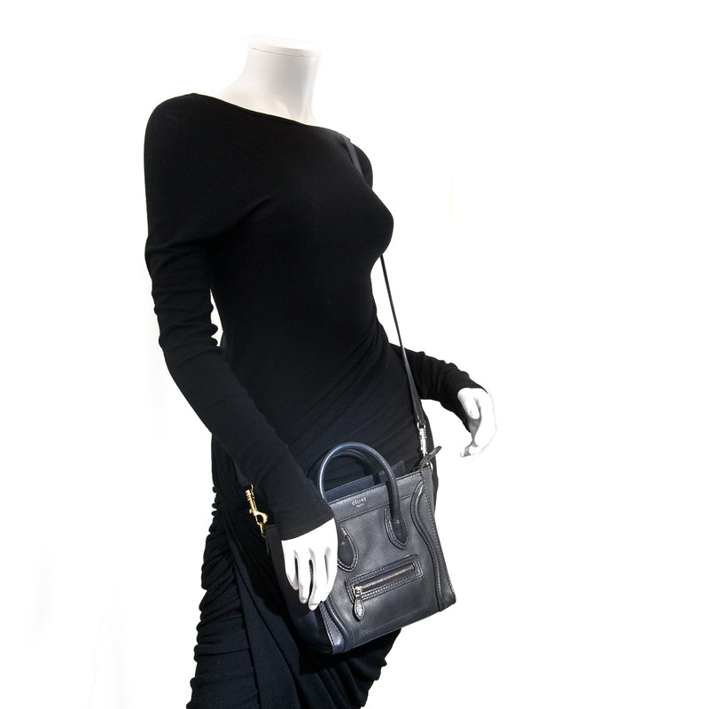 Céline Dark Blue Nano Luggage Shoulder Bag now for sale at labellov vintage fashion webshop belgium