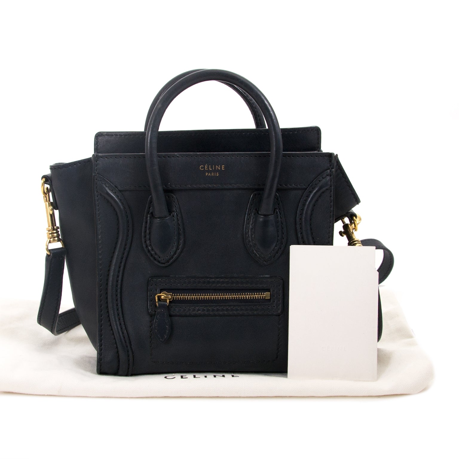Céline Dark Blue Nano Luggage Shoulder Bag now for sale at labellov vintage fashion webshop belgium