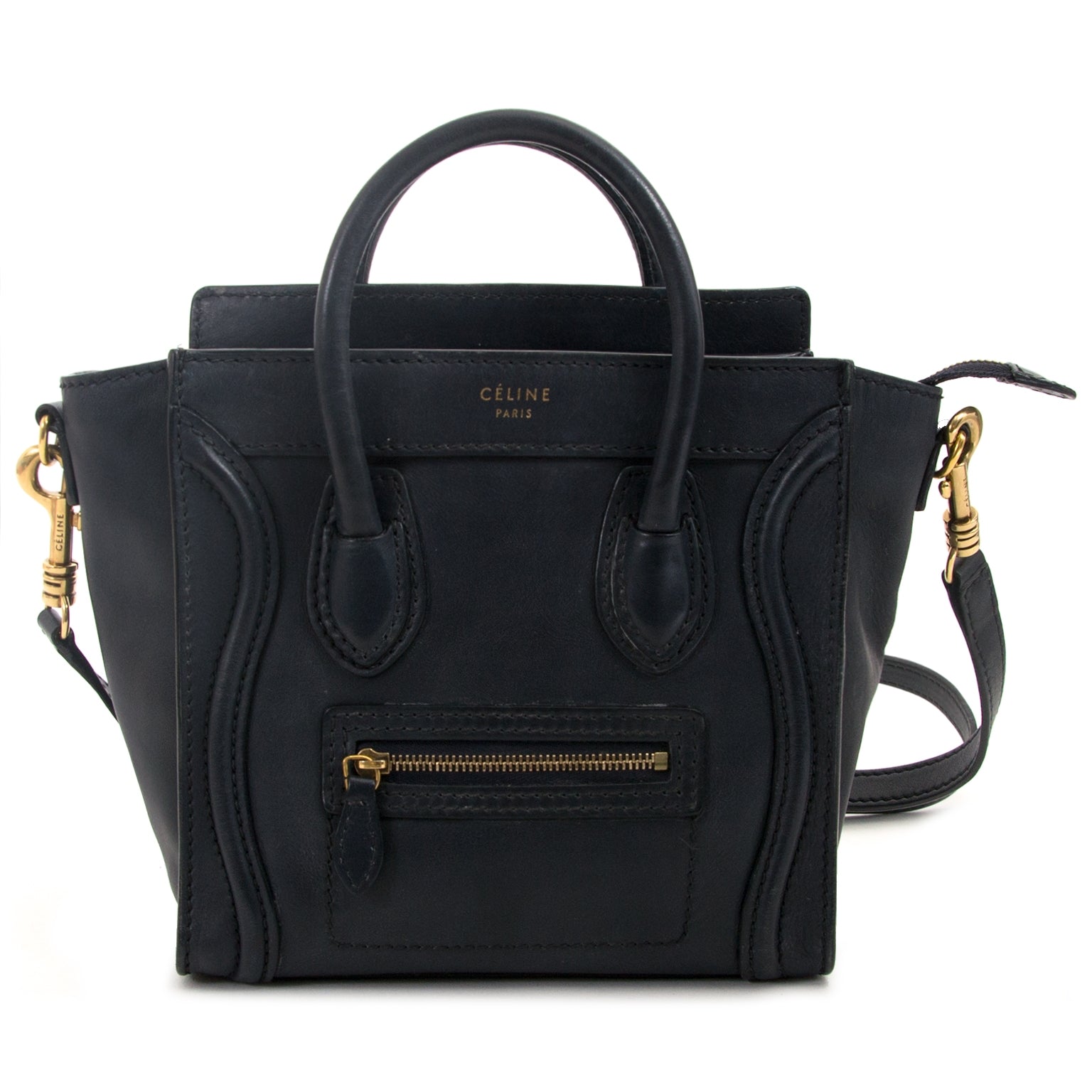 Céline Dark Blue Nano Luggage Shoulder Bag now for sale at labellov vintage fashion webshop belgium