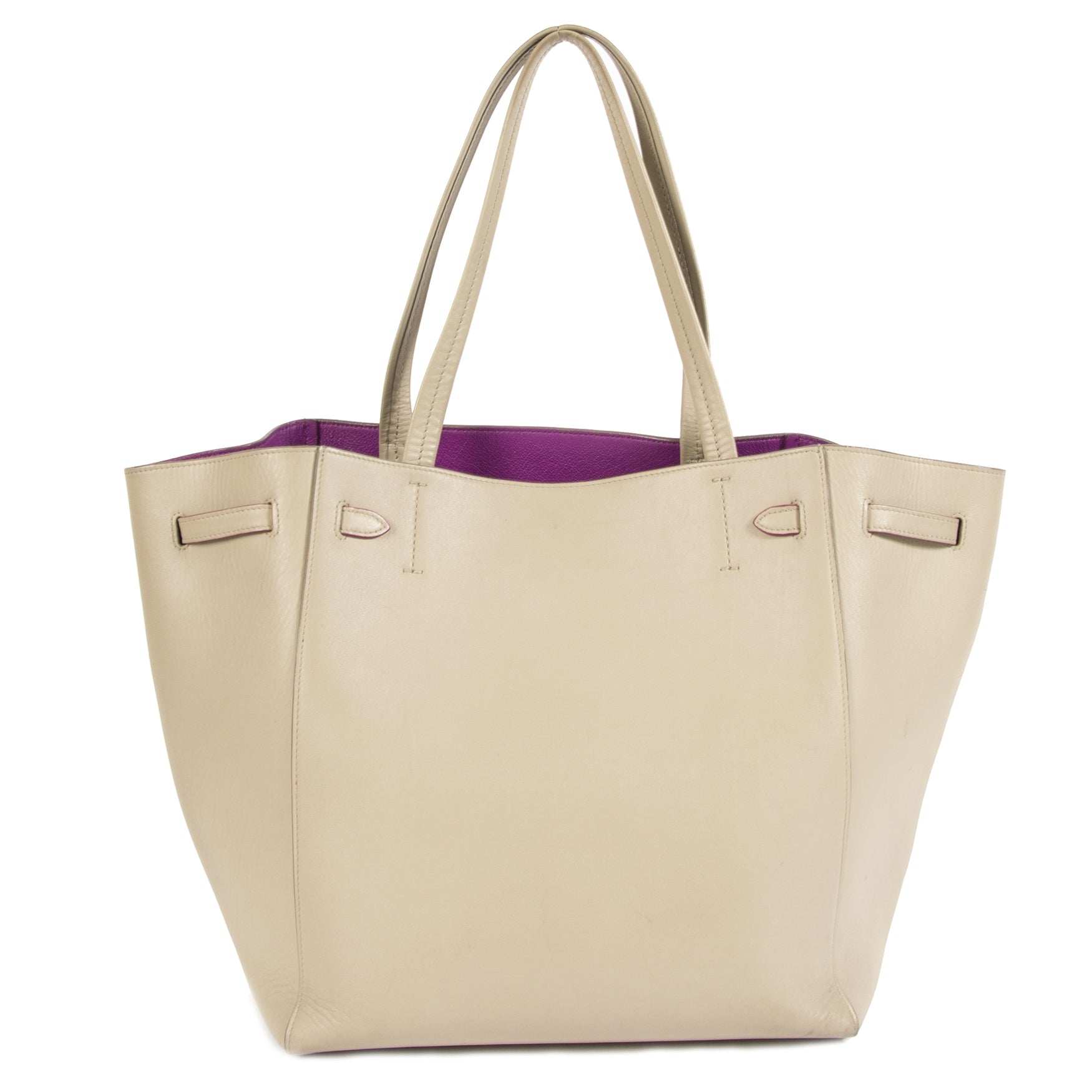 Authentieke tweedehands Céline Small Beige Calfskin Cabas Phantom with Fuchsia Interior juiste prijs veilig online winkelen LabelLOV webshop luxe merken winkelen Antwerpen België mode fashion