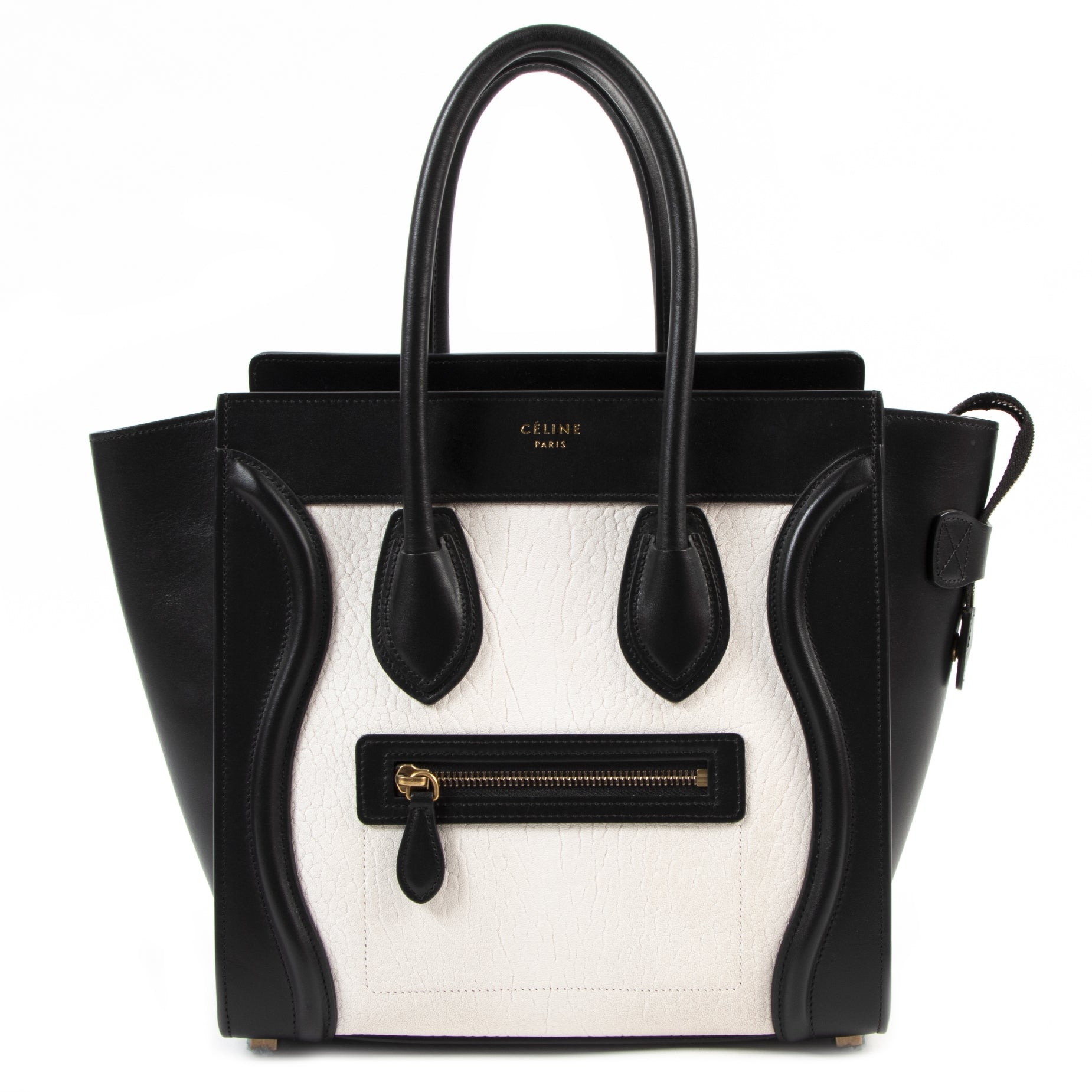 pour le meilleur prix Celine Micro Black & White Luggage Handbag