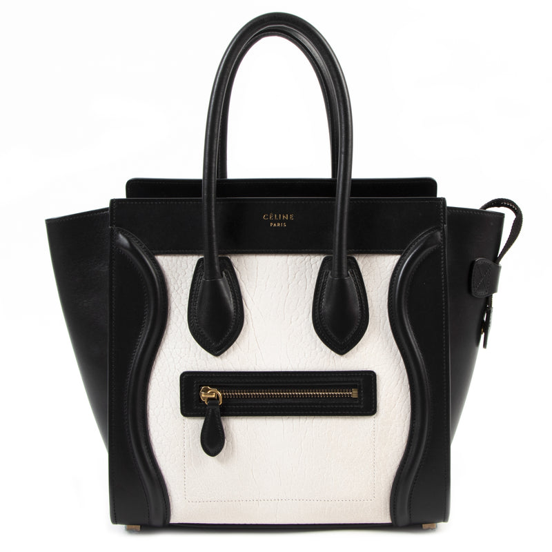 pour le meilleur prix Celine Micro Black & White Luggage Handbag