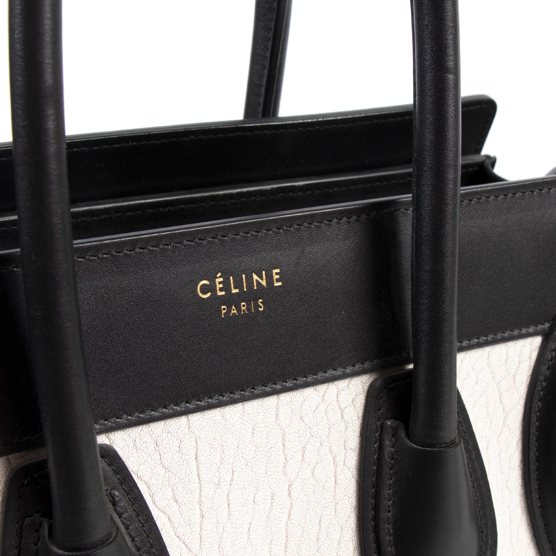 acheter en ligne seconde main Celine Micro Black & White Luggage Handbag
