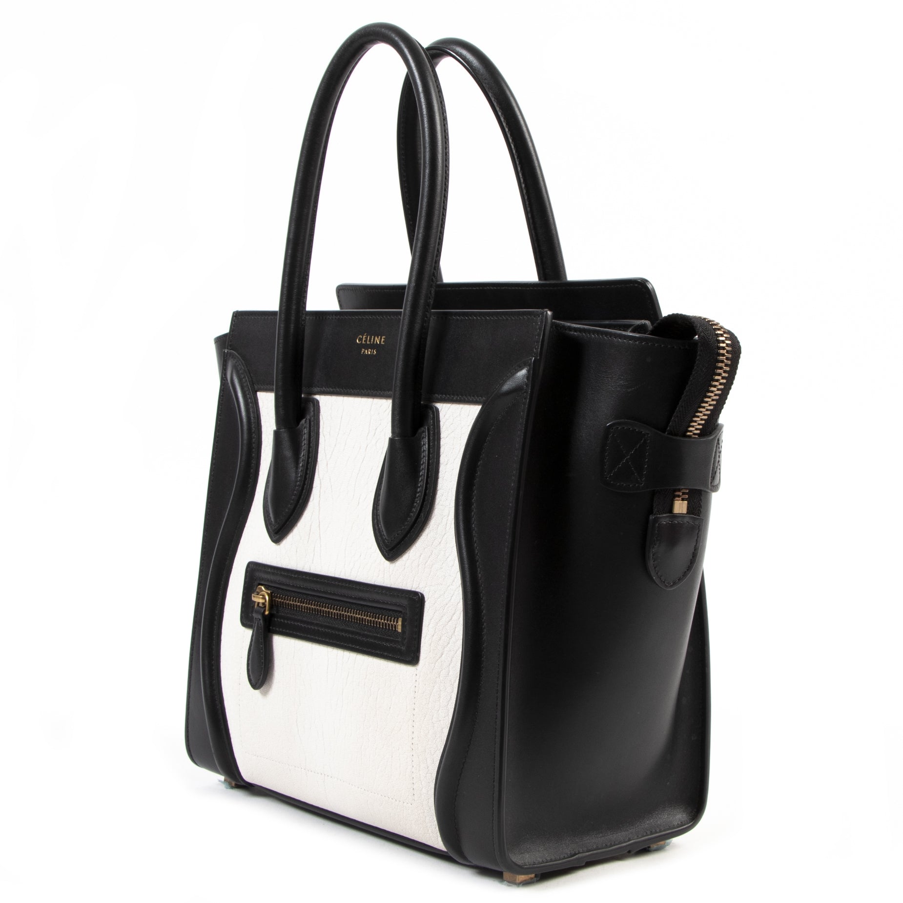 skip the waitinglist shop online Celine Micro Black & White Luggage Handbag