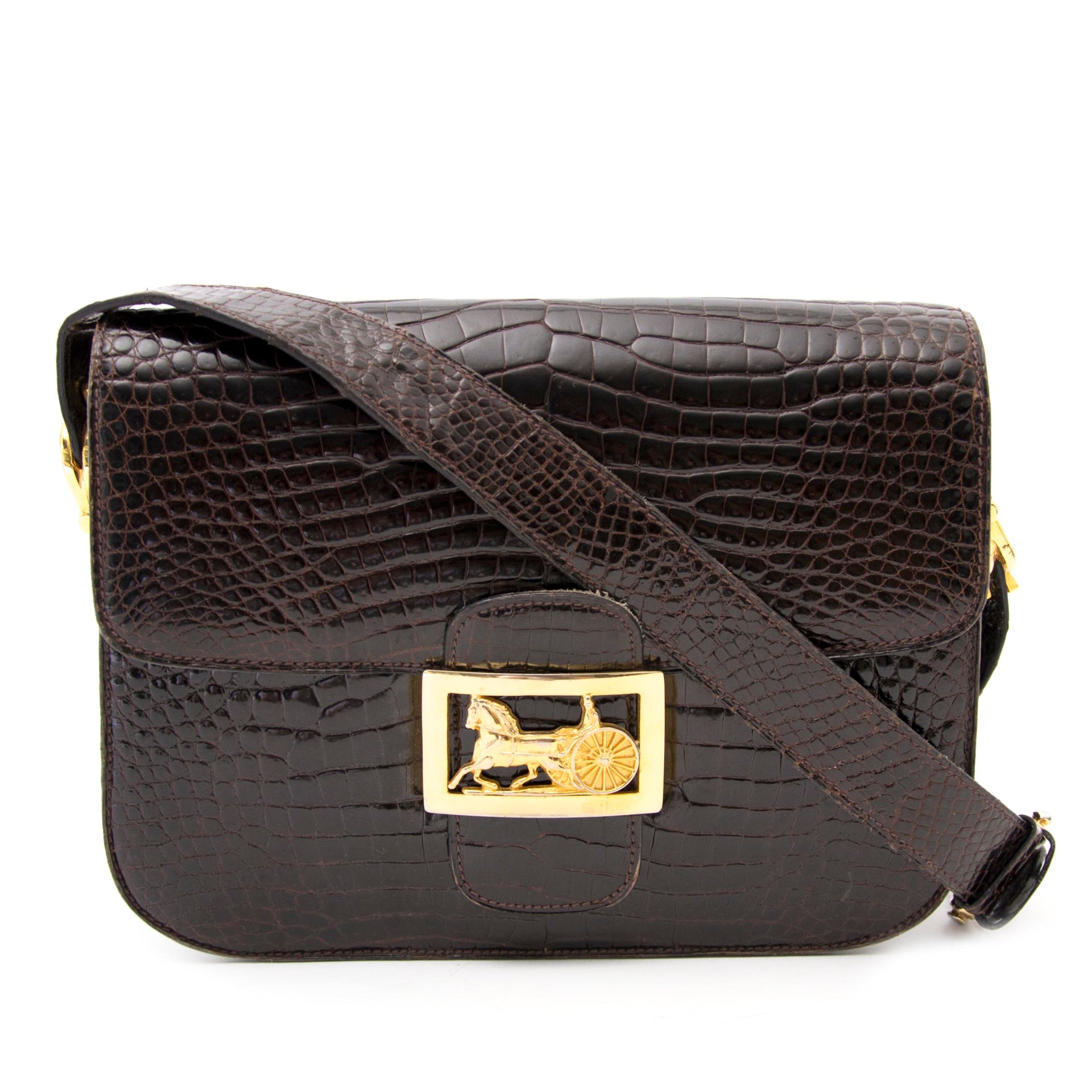Céline Vintage Croco Horse Box Bag for sale online at Labellov
