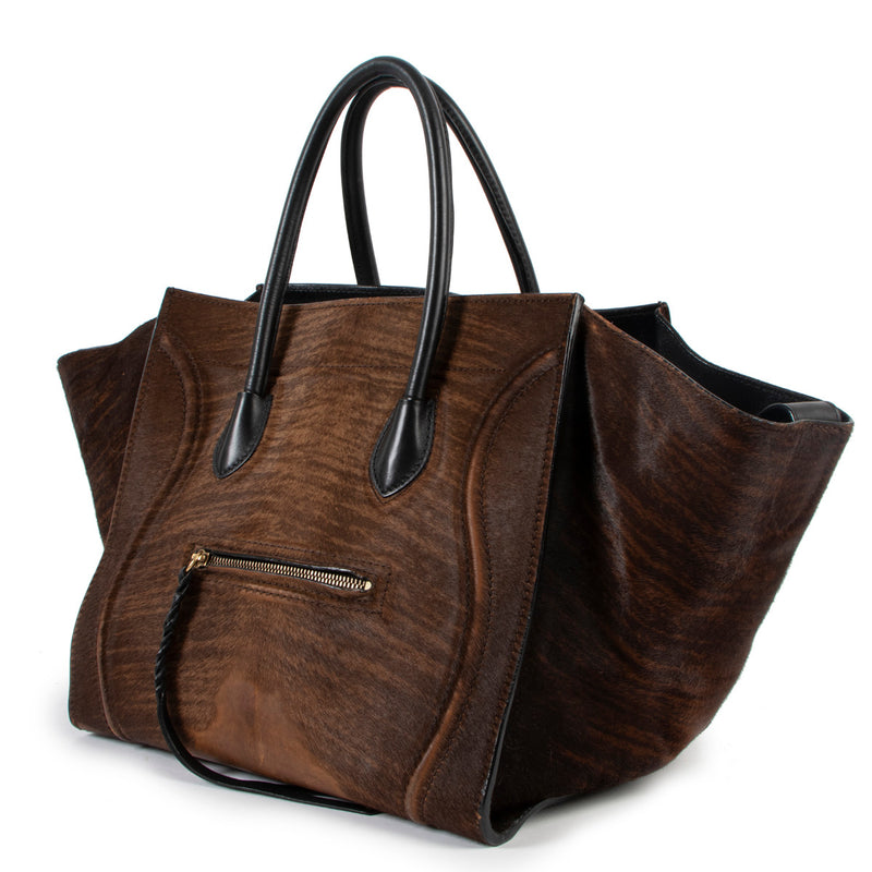 Celine Pony Hair Medium Luggage Phantom Handbag
