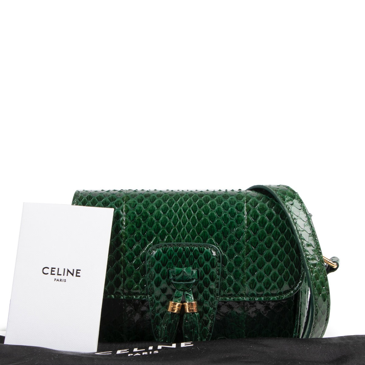 acheter en ligne seconde main Céline Malachite Python Tassel Bag Small