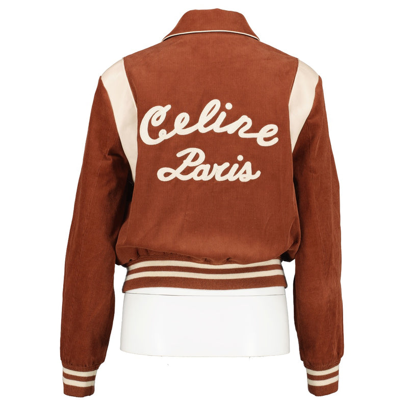 Celine Brown Corduroy Black Logo Teddy Jacket