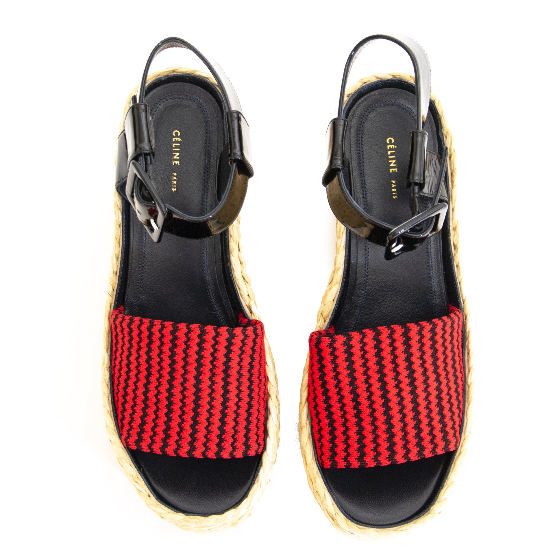 Authentic second hand Celine Patent Leather Raffia Wedges - size 38 online webshop LabelLOV
