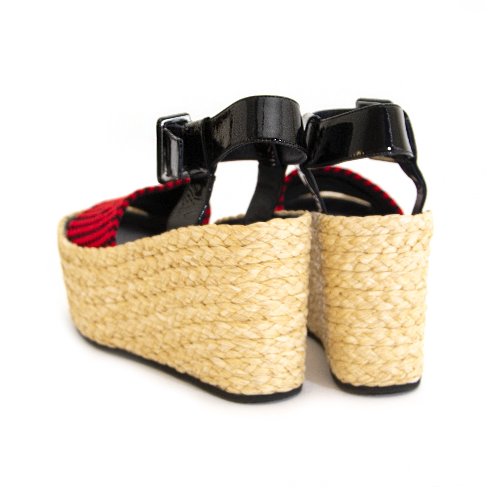 Authentic second hand Celine Patent Leather Raffia Wedges - size 38 online webshop LabelLOV
