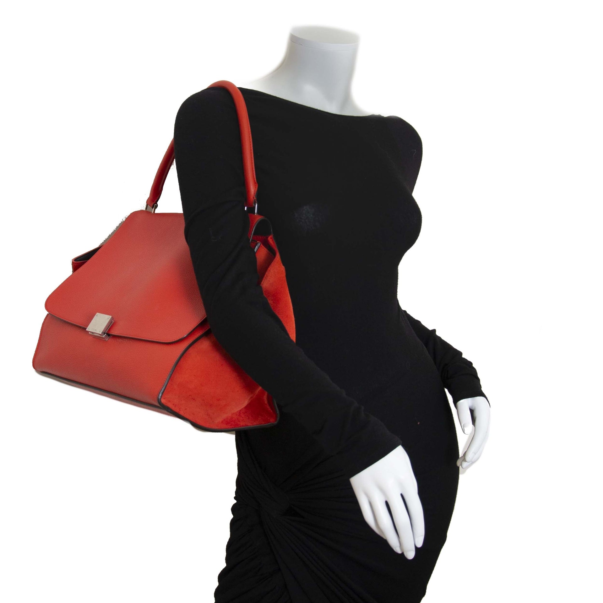 Celine Red Calfskin Suede Medium Trapeze Bag