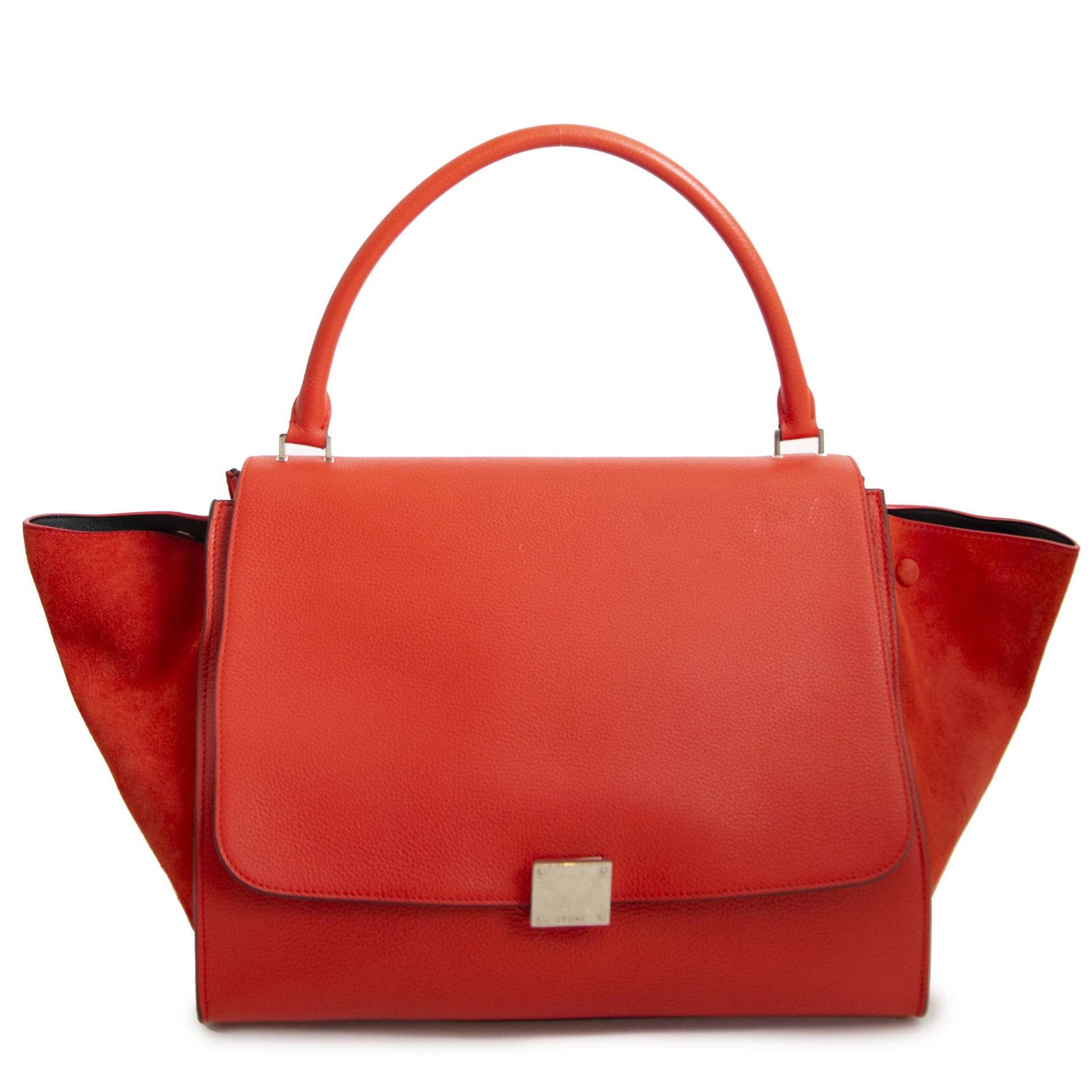 acheter en ligne seconde mainCeline Red Calfskin Suede Medium Trapeze Bag