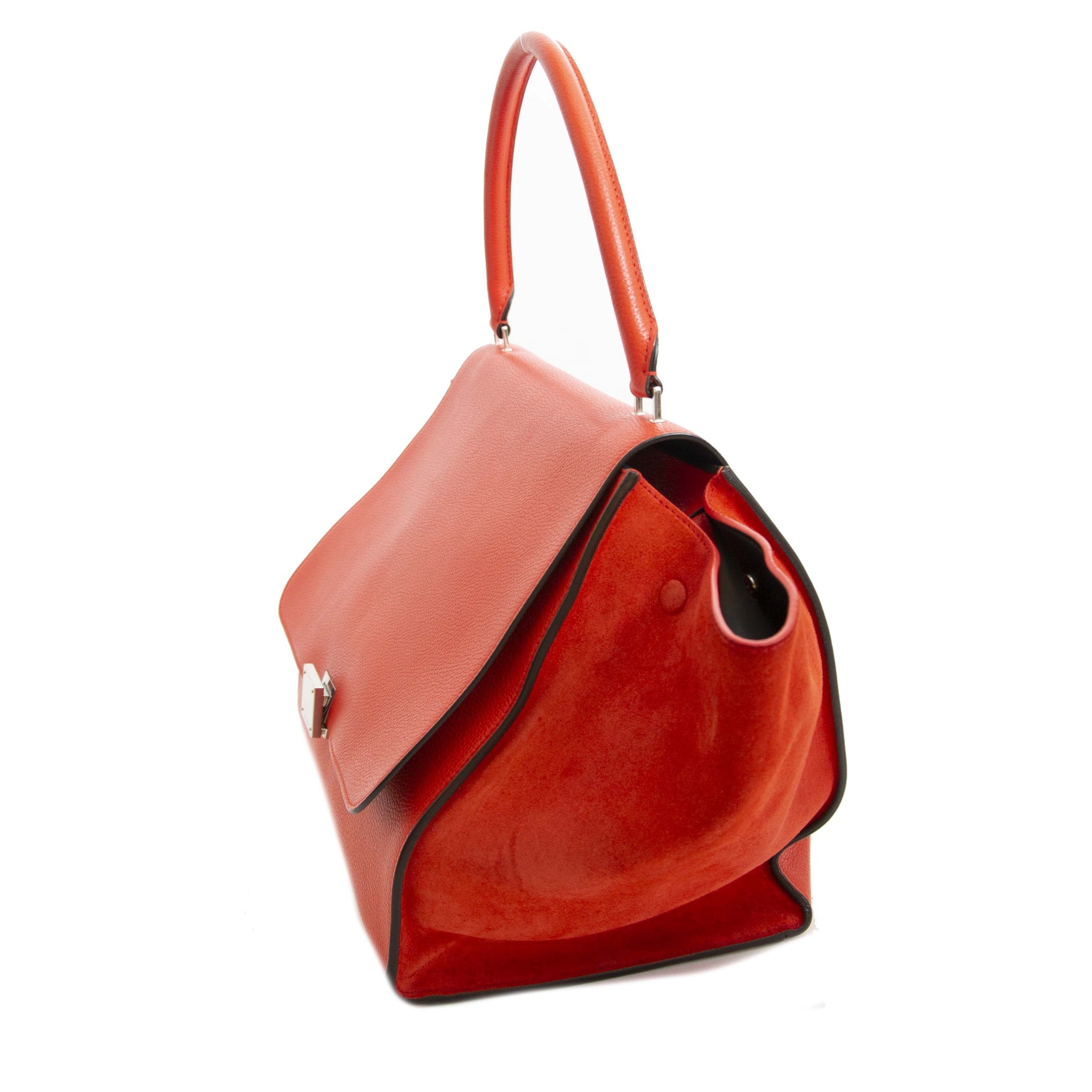 Celine Red Calfskin Suede Medium Trapeze Bag