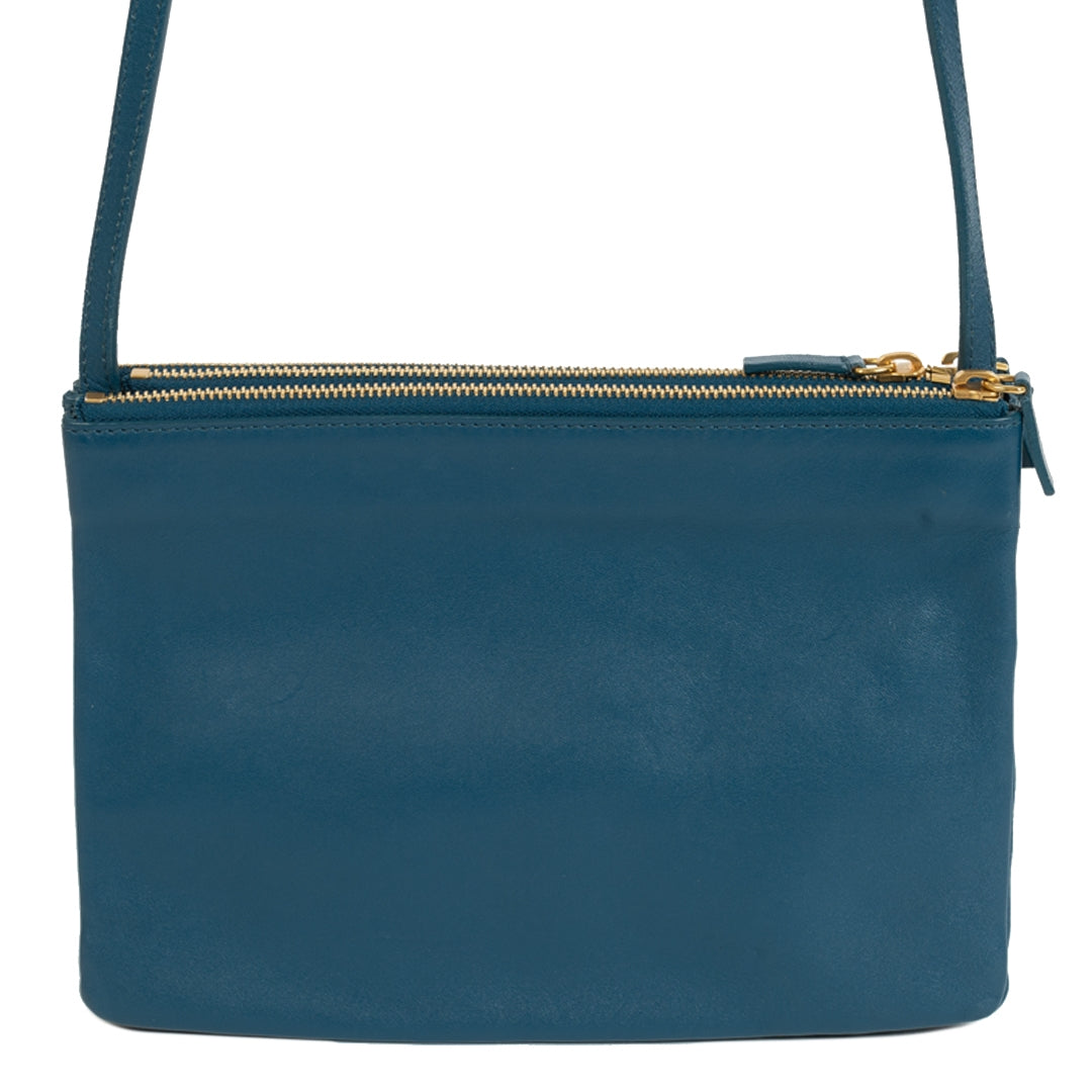 Authentieke Tweedehands Celine Trio Teal Crossbody Bag juiste prijs veilig online shoppen luxe merken webshop winkelen Antwerpen België mode fashion