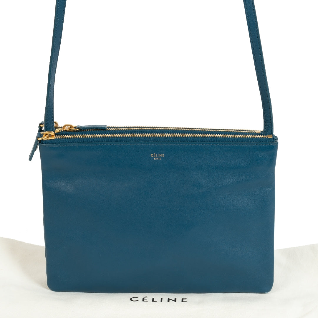 Authentieke Tweedehands Celine Trio Teal Crossbody Bag juiste prijs veilig online shoppen luxe merken webshop winkelen Antwerpen België mode fashion