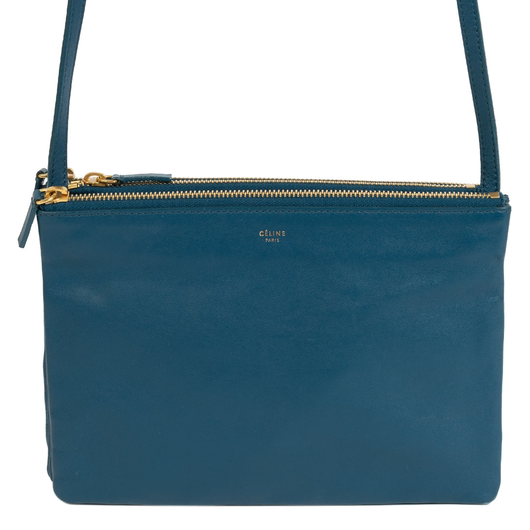 Authentieke Tweedehands Celine Trio Teal Crossbody Bag juiste prijs veilig online shoppen luxe merken webshop winkelen Antwerpen België mode fashion