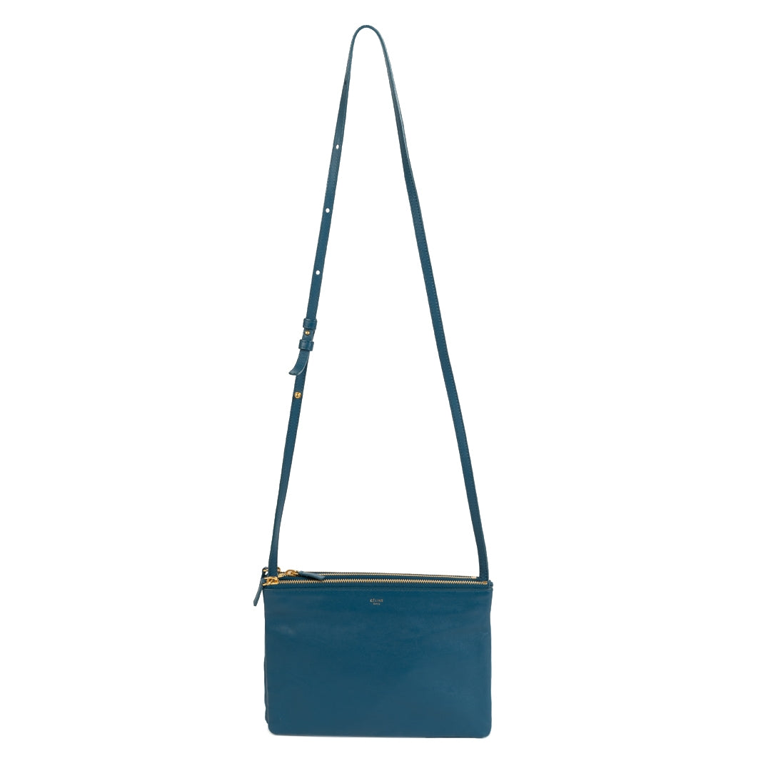Authentieke Tweedehands Celine Trio Teal Crossbody Bag juiste prijs veilig online shoppen luxe merken webshop winkelen Antwerpen België mode fashion